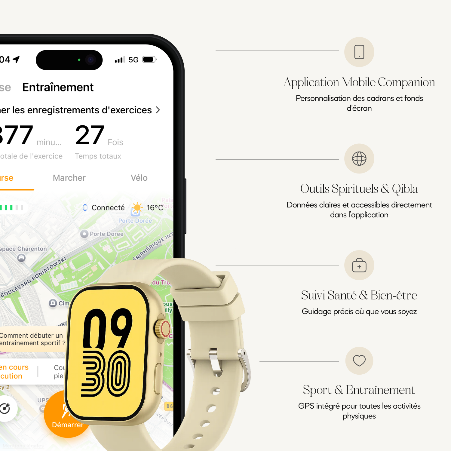 Montre connecté Najm Dorée