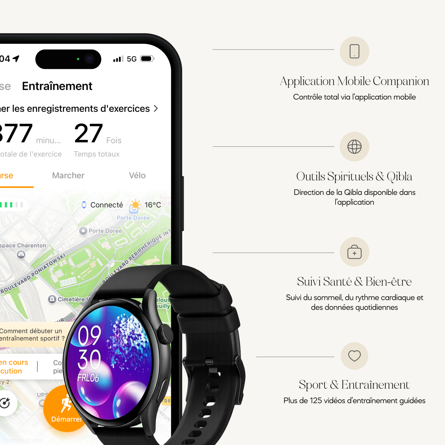 Montre connecté Shems Noir