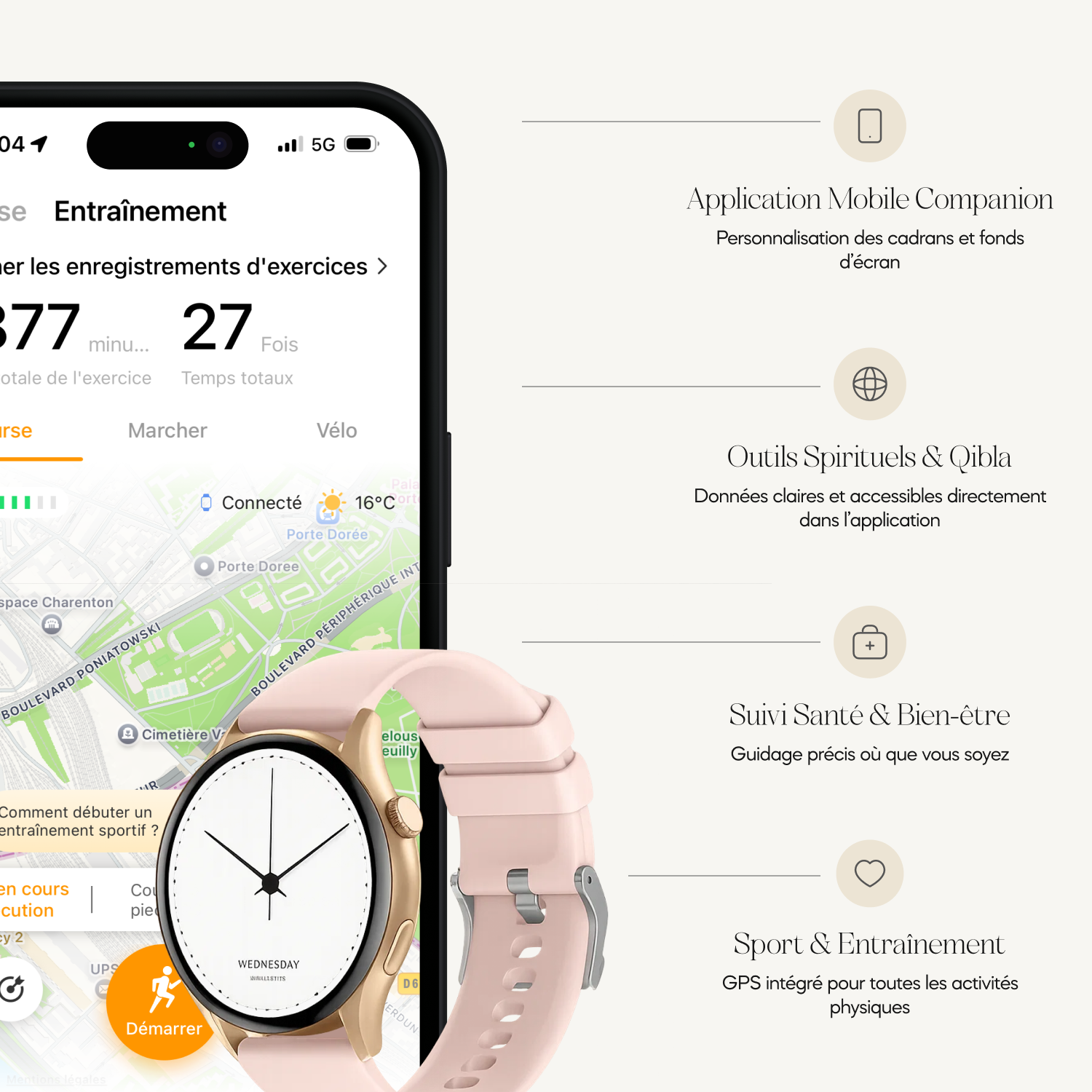 Montre connecté Shems Rose